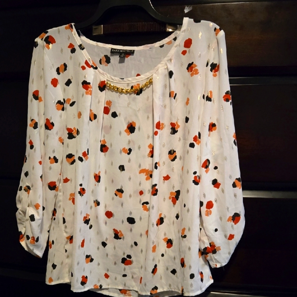 Bar III White Pleated 3/4 Sleeve Blouse